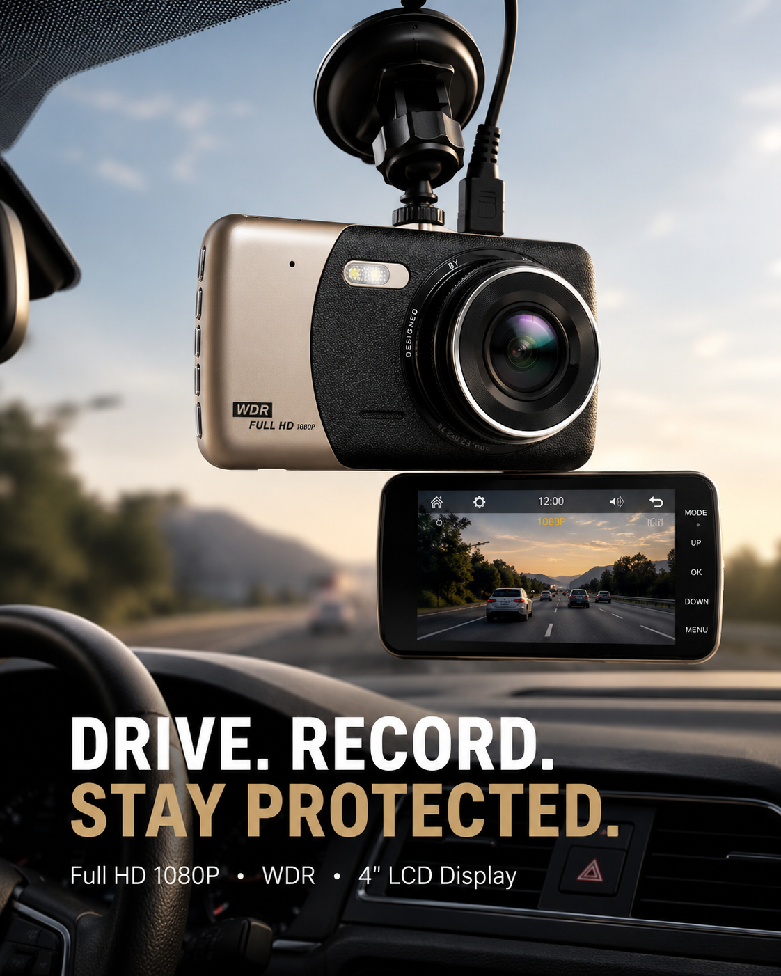 Full HD 1080P Car Dash Camera with 4-Inch Display & WD