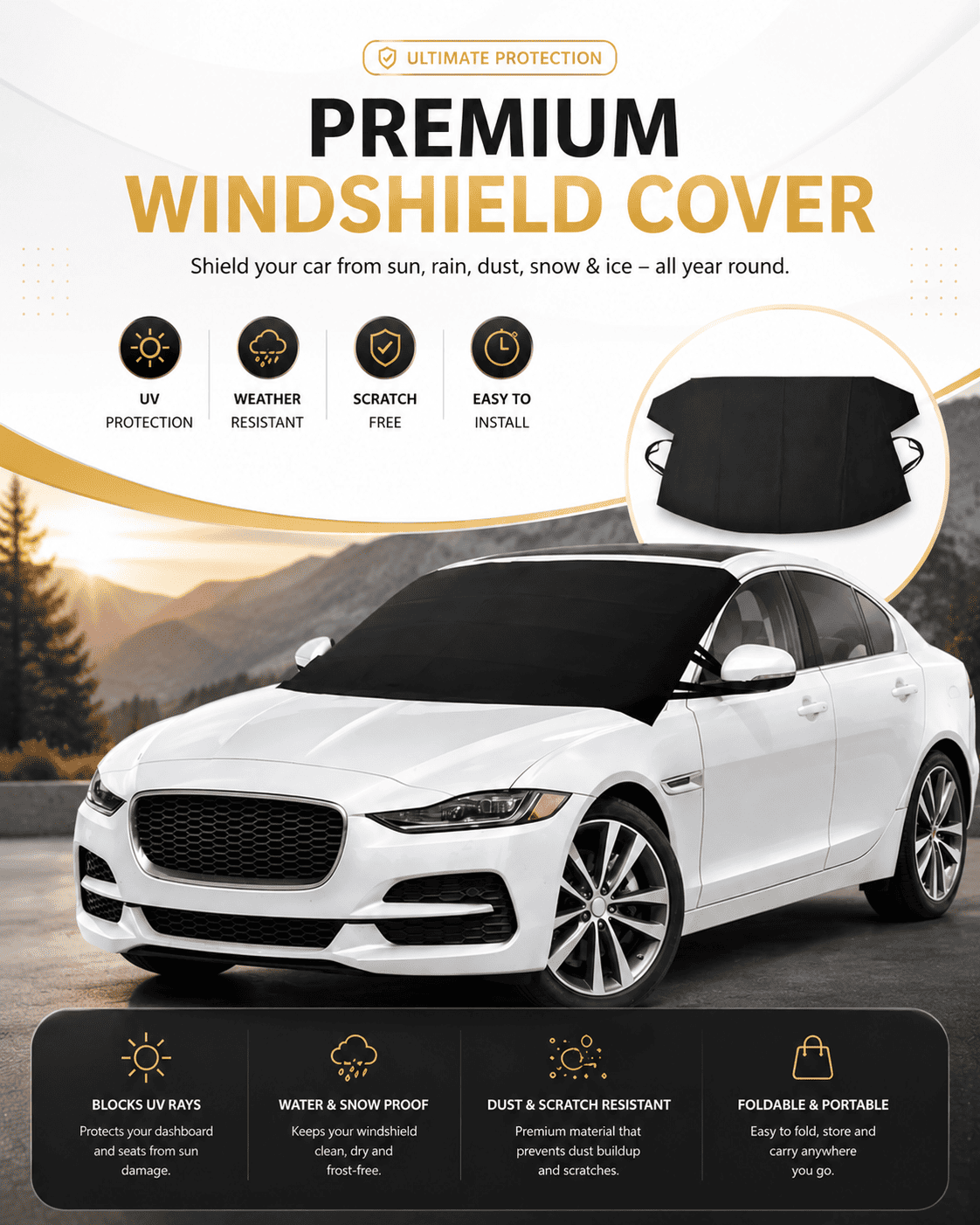 Car Windshield Snow & Frost Cover – Universal All-Weather Front & Rear Protector
