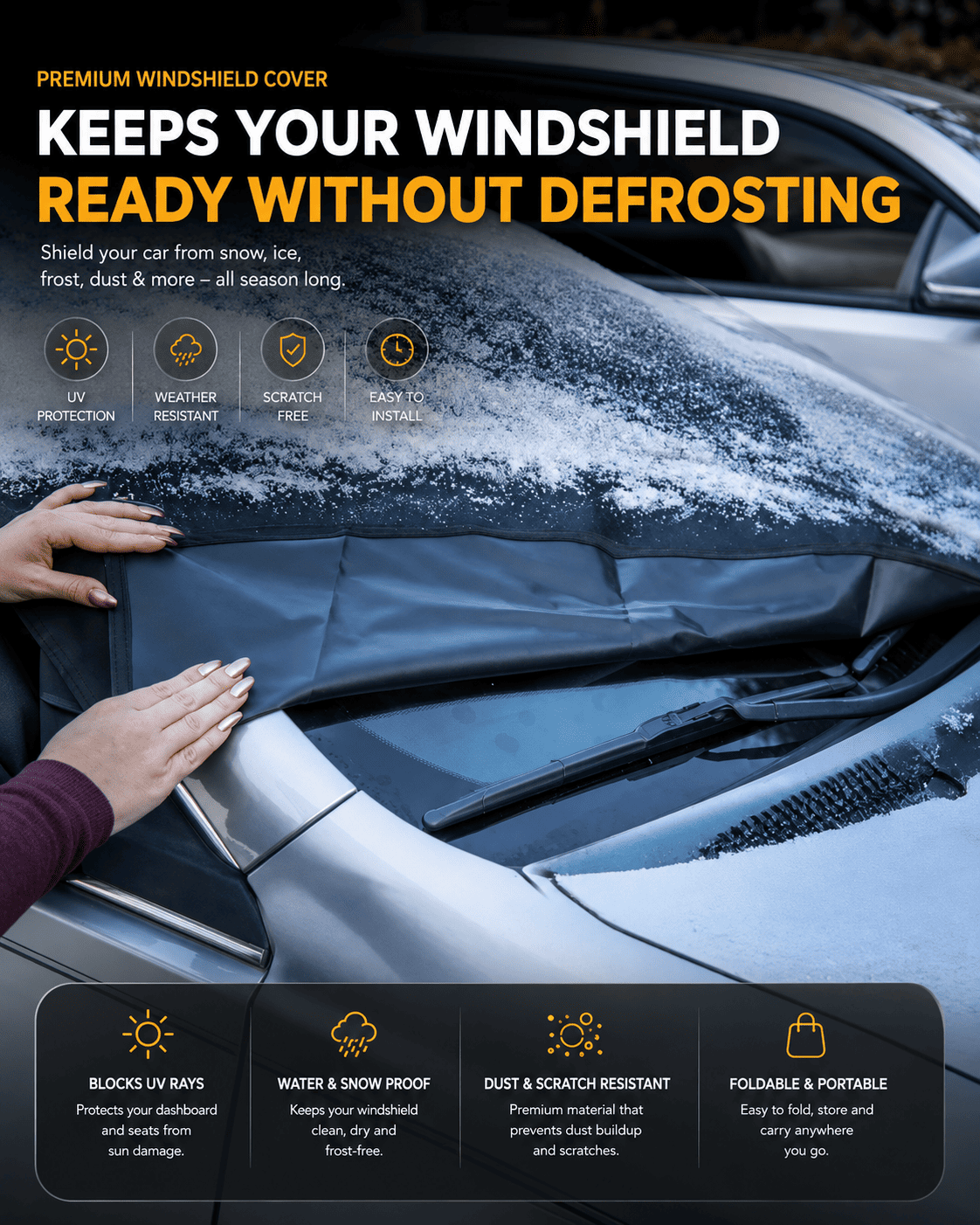 Car Windshield Snow & Frost Cover – Universal All-Weather Front & Rear Protector