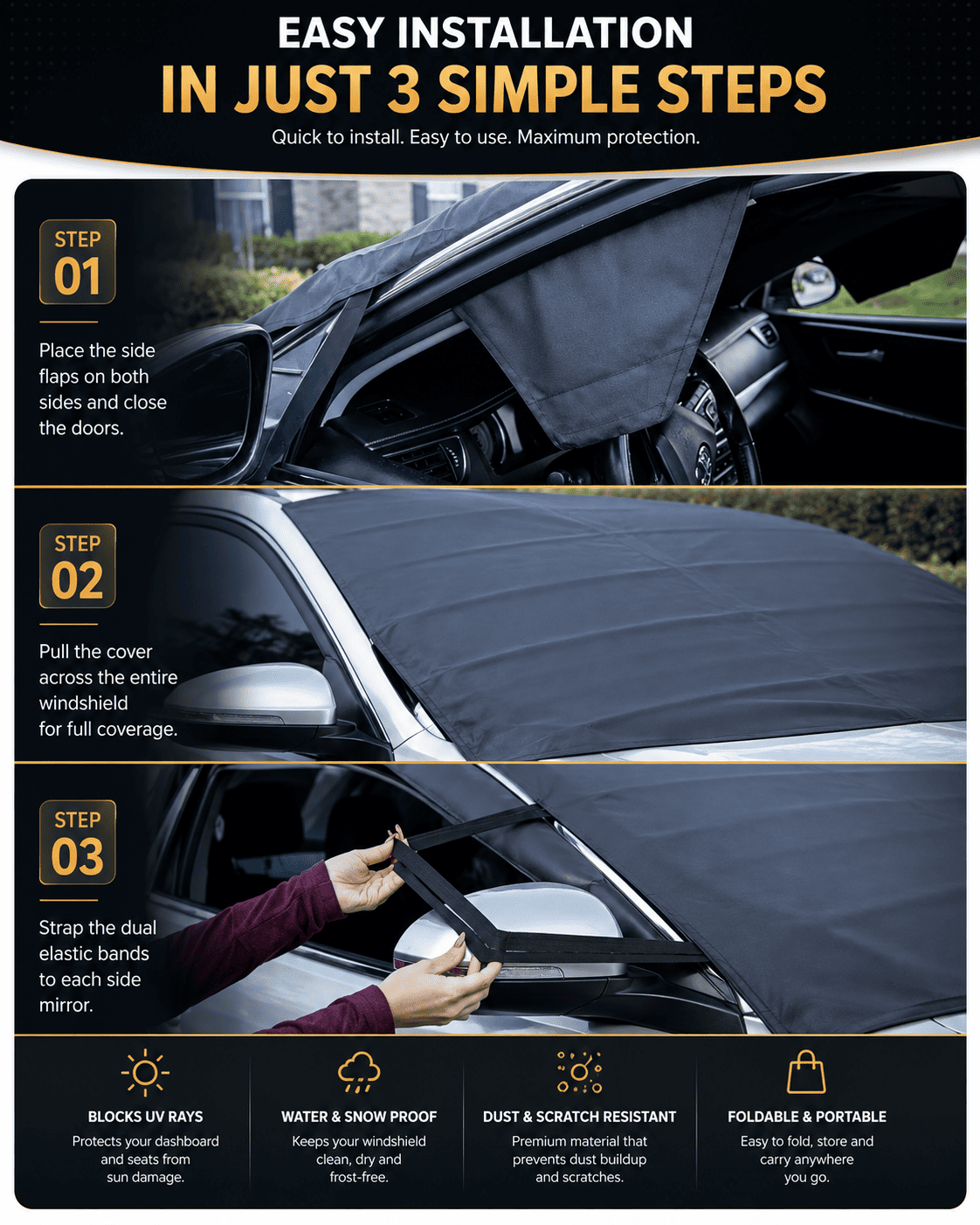 Car Windshield Snow & Frost Cover – Universal All-Weather Front & Rear Protector