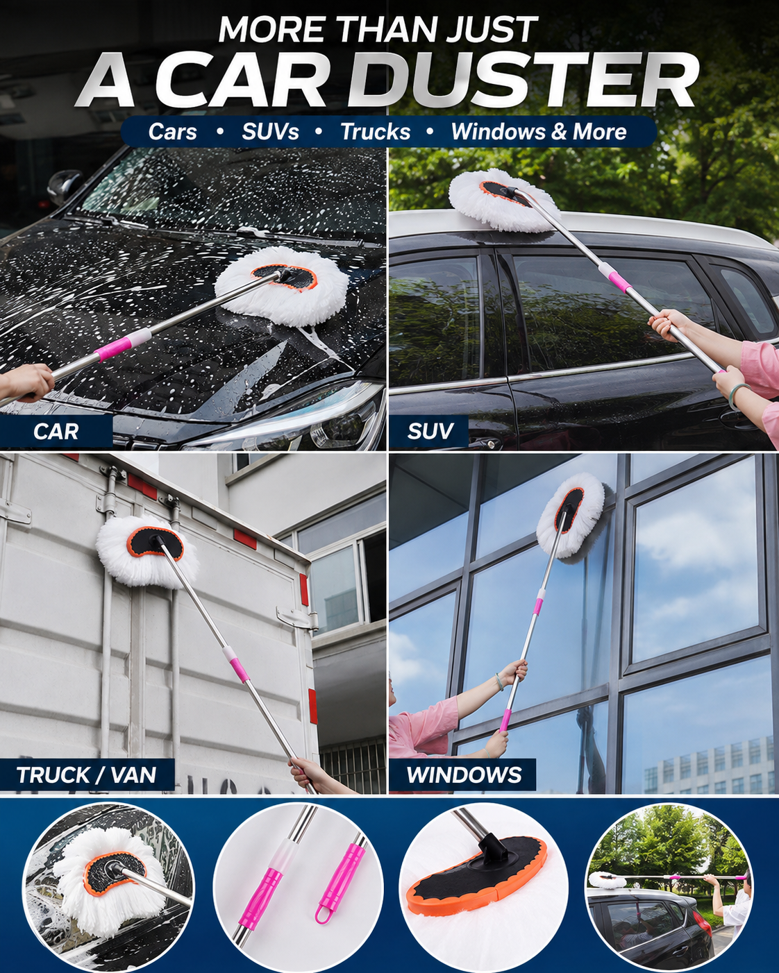 Premium Extendable Car Cleaning Duster – Microfiber Dusting & Washing Brush