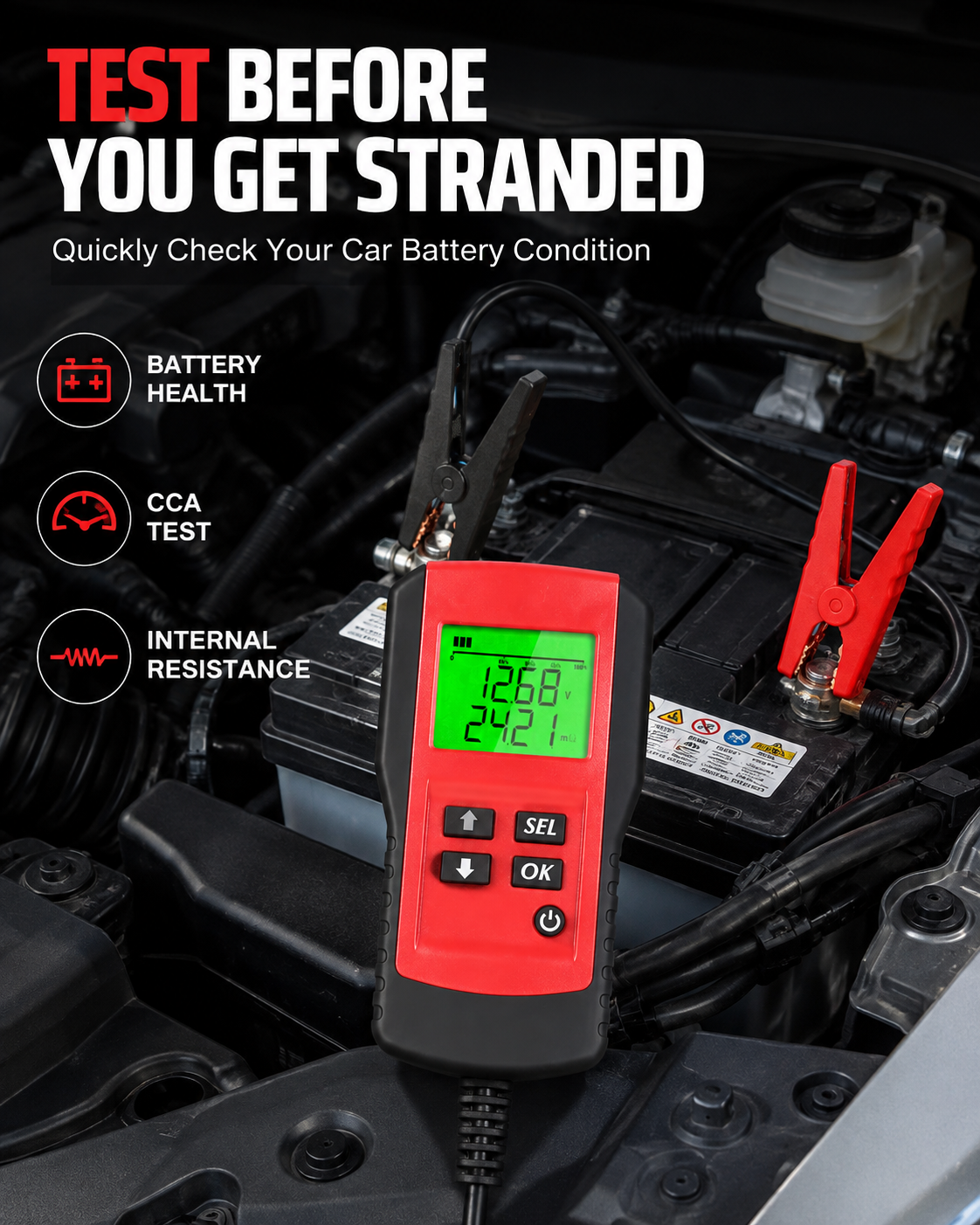 ANCEL BST100 12V Car Battery Tester – 100-1100 CCA Digital Battery Analyzer with Cranking, Charging & Internal Resistance Test