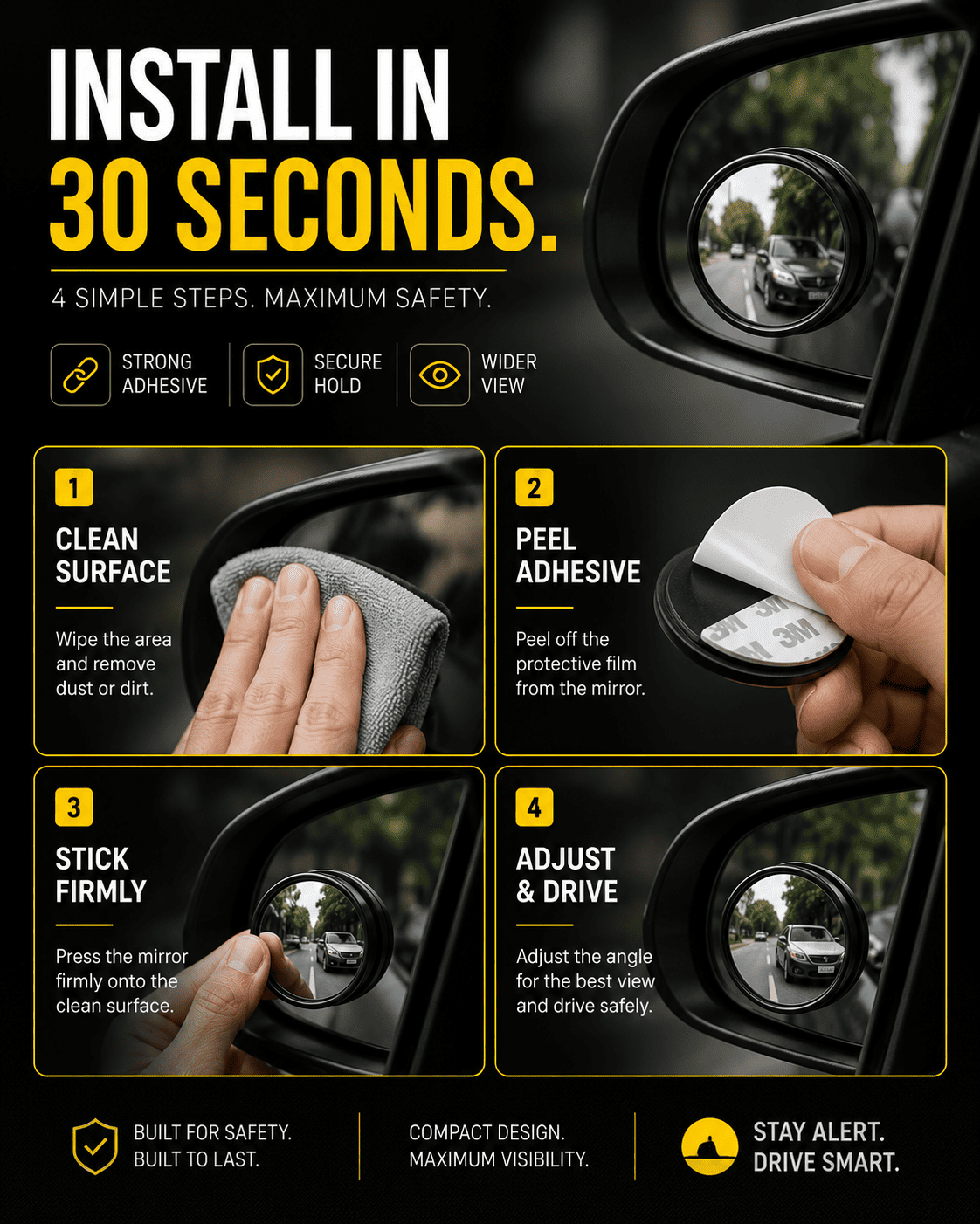 Vacnova™ 360° Rotating Blind Spot Mirror | HD Wide View Car Safety Mirror