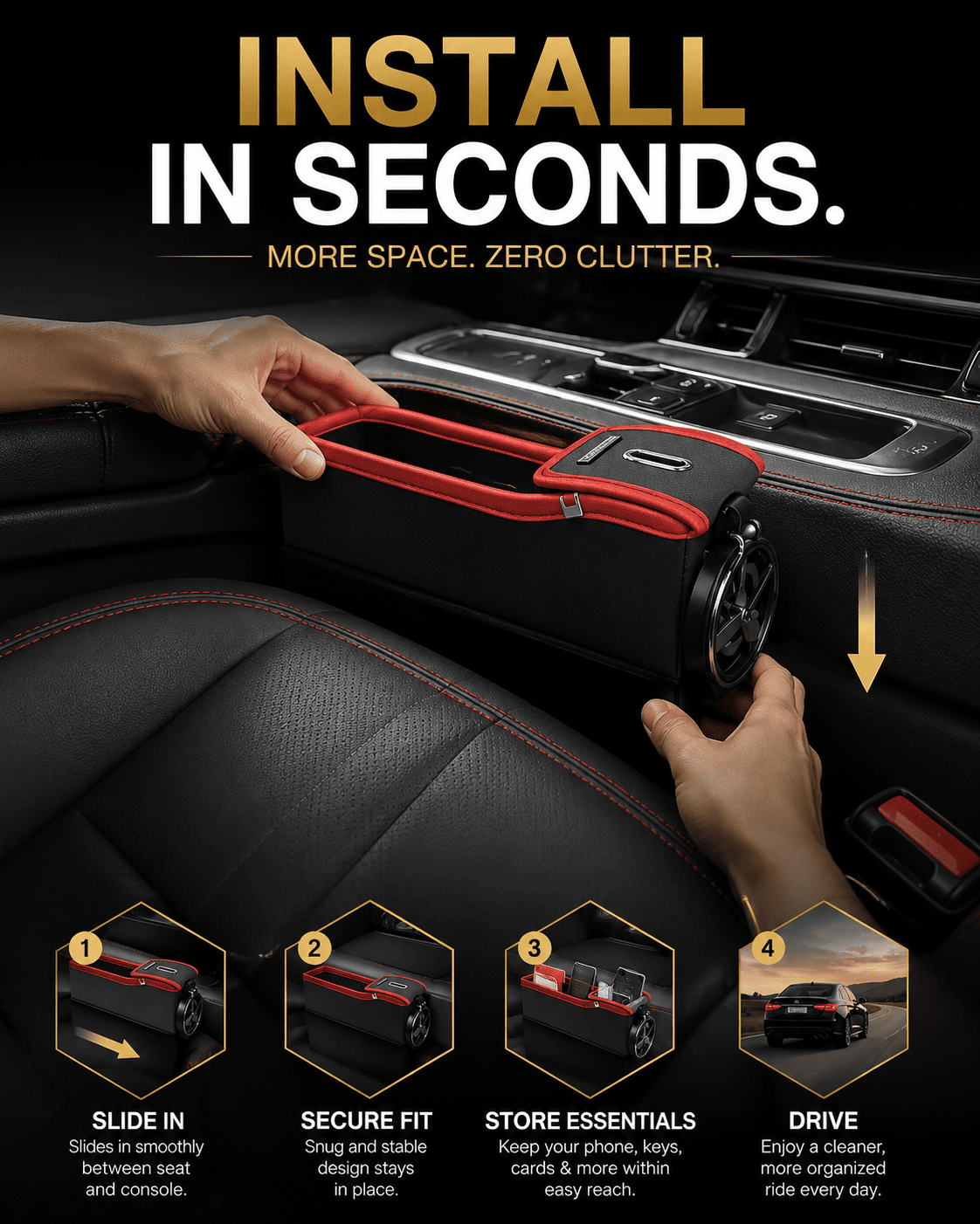 Vacnova™ Premium Car Seat Gap Filler with Cup Holder