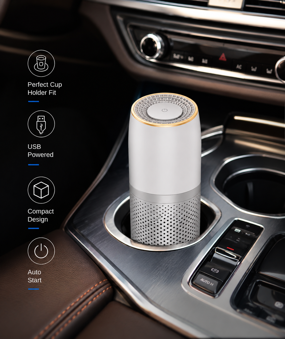 KQ-20 Car Air Purifier with H13 HEPA Filter, Activated Carbon Filter & Negative Ionizer – USB Powered