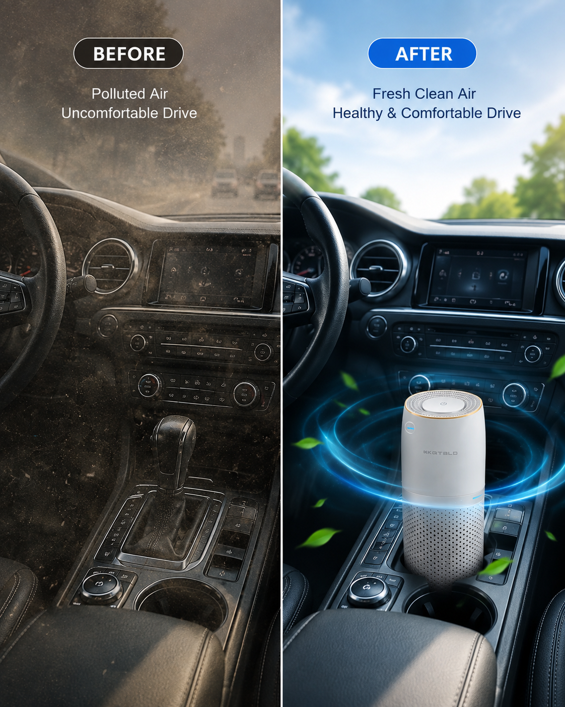 KQ-20 Car Air Purifier with H13 HEPA Filter, Activated Carbon Filter & Negative Ionizer – USB Powered