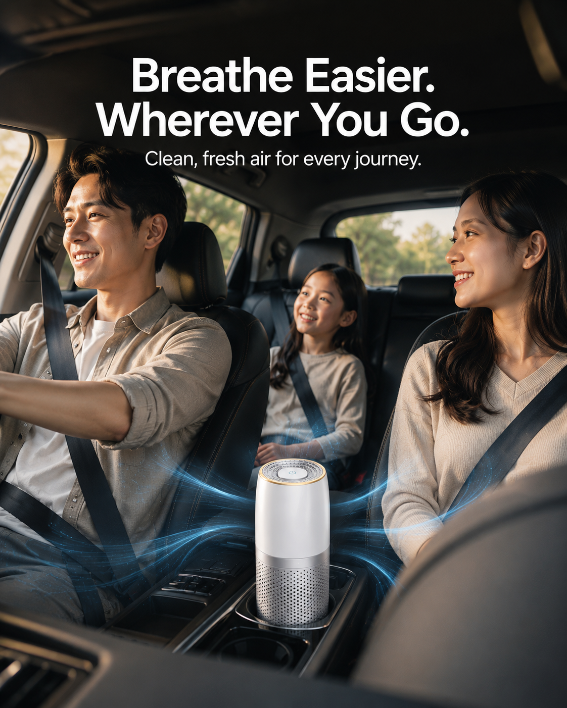 KQ-20 Car Air Purifier with H13 HEPA Filter, Activated Carbon Filter & Negative Ionizer – USB Powered