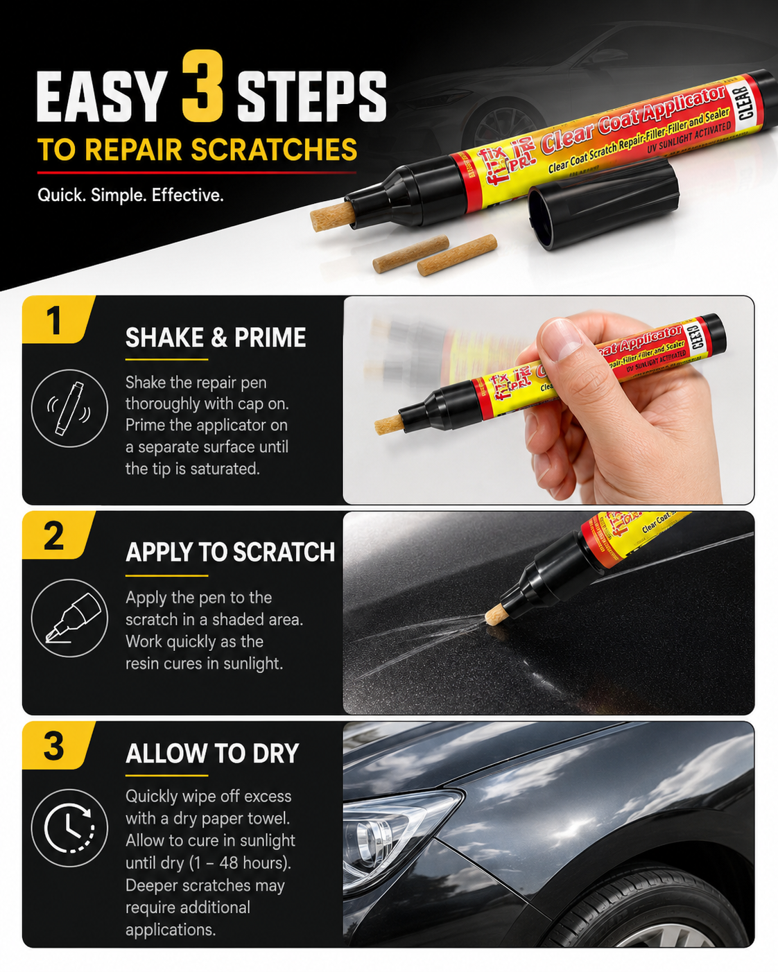 Car Scratch Repair Pen – Clear Coat Scratch Filler & Sealer