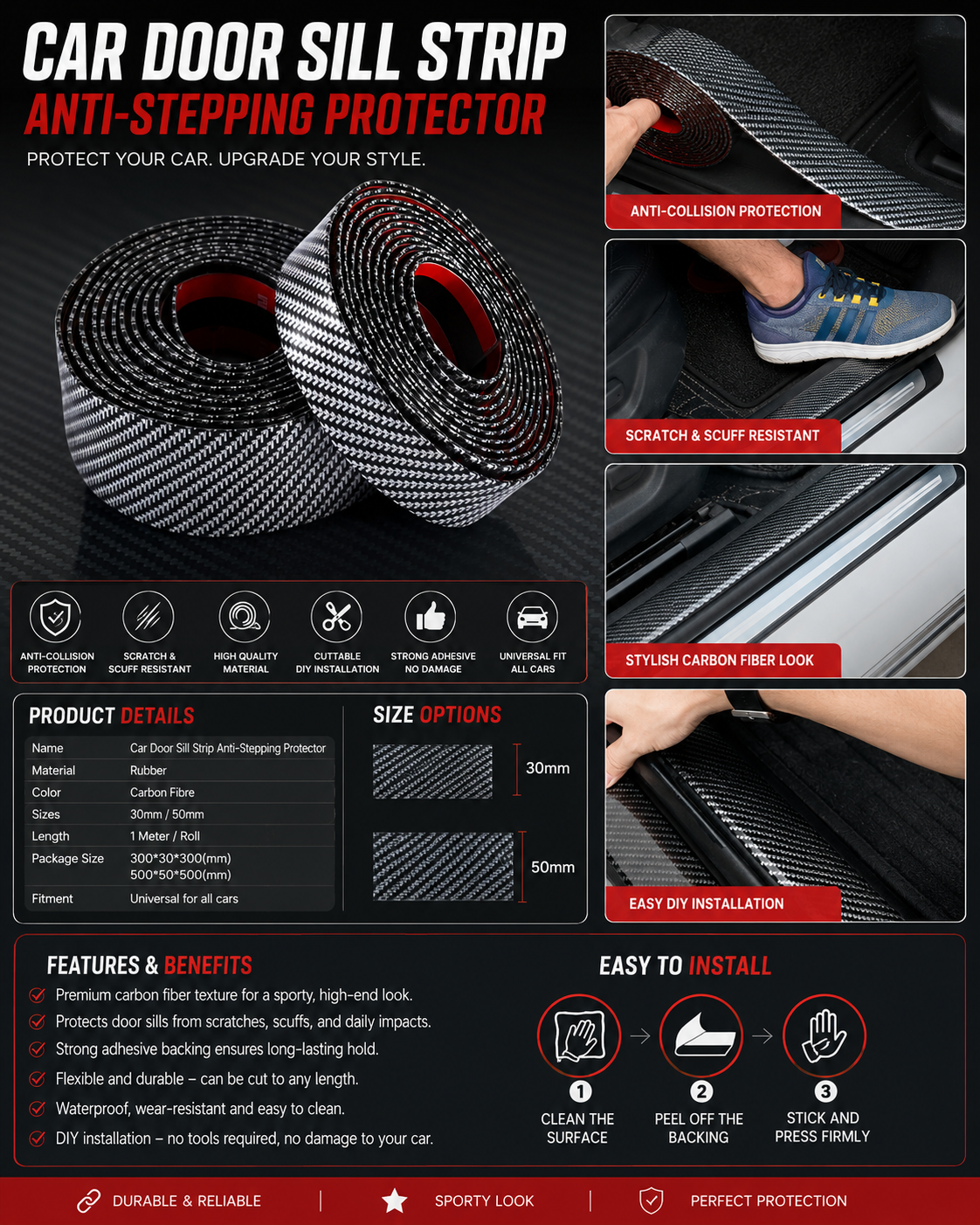 Carbon Fiber Car Door Sill Protector Strip