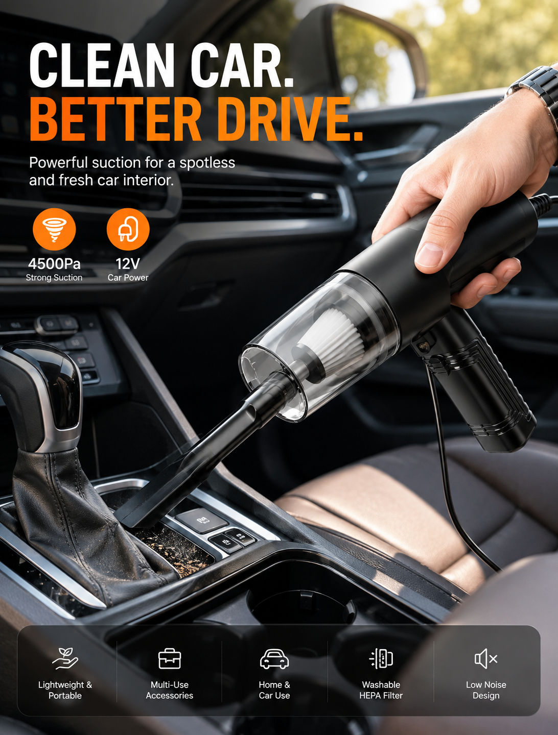 120W 4500Pa Powerful Car Vacuum Cleaner