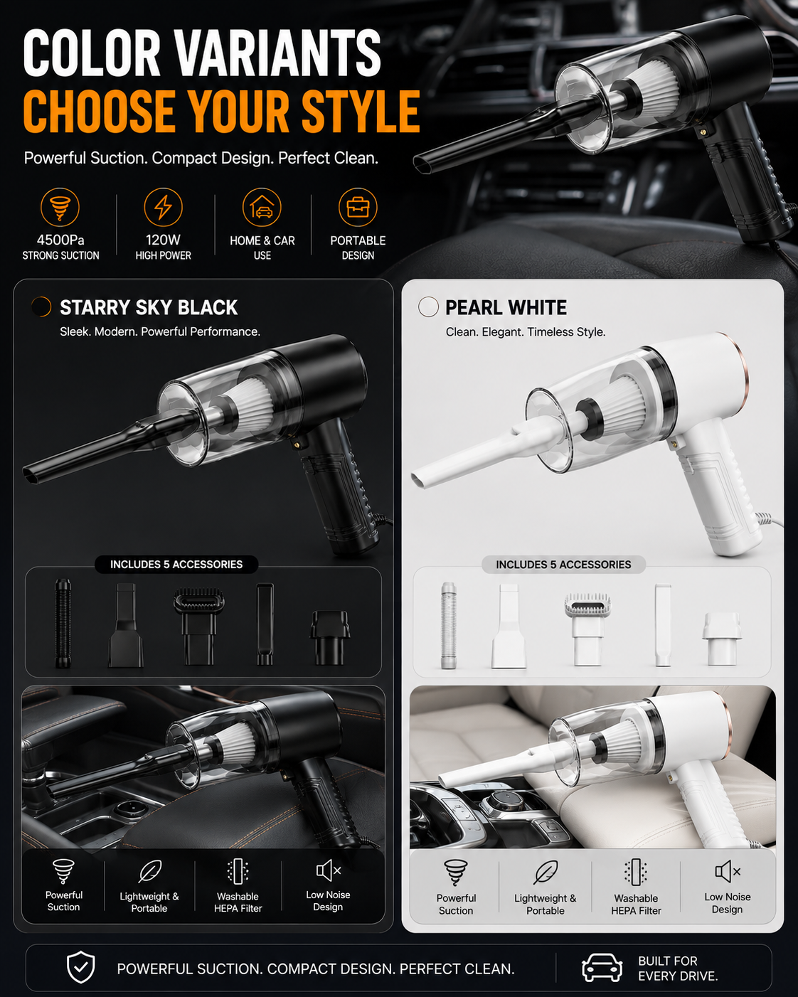 120W 4500Pa Powerful Car Vacuum Cleaner