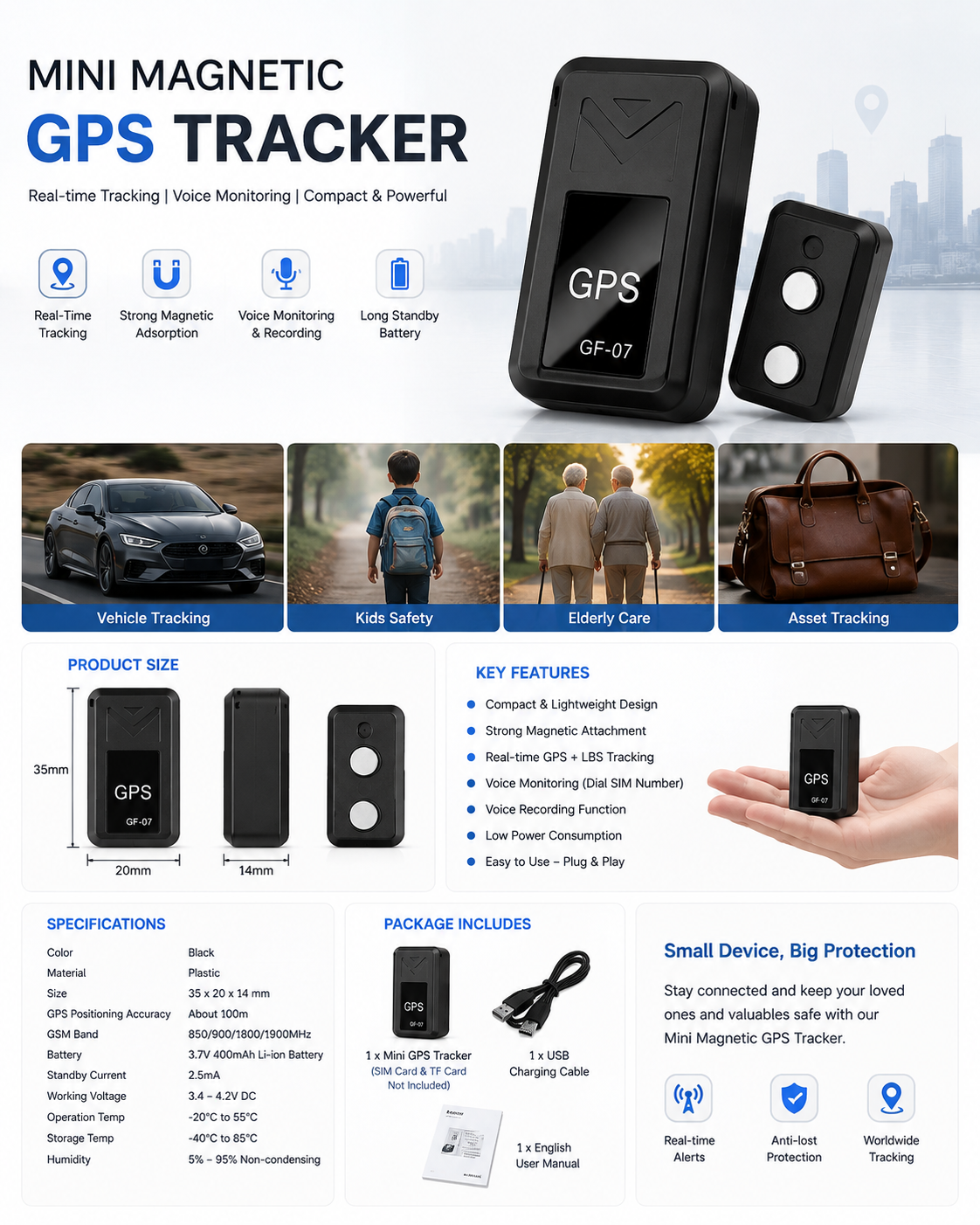 GF-07 Mini Magnetic GPS Tracker – Real-Time Vehicle & Asset Tracking