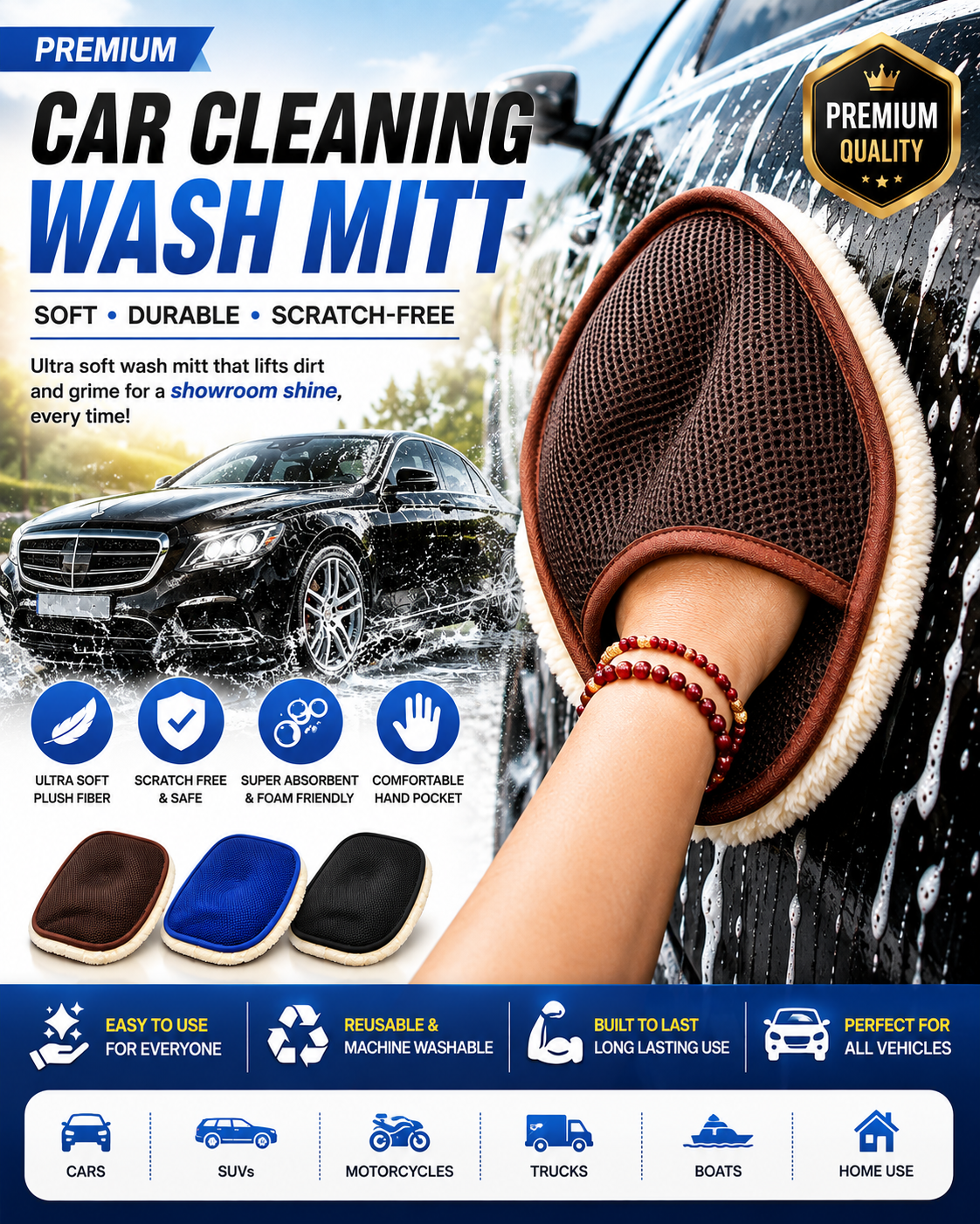 Premium Microfiber Car Cleaning Wash Mitt