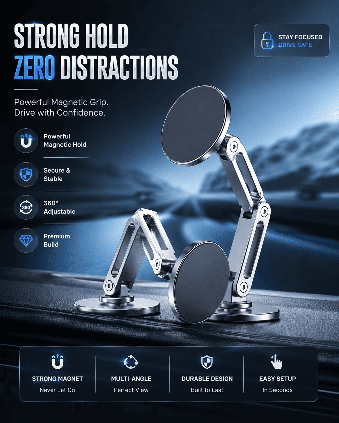 360° Magnetic Car Phone Holder – Premium Aluminum Alloy Universal Car Mount
