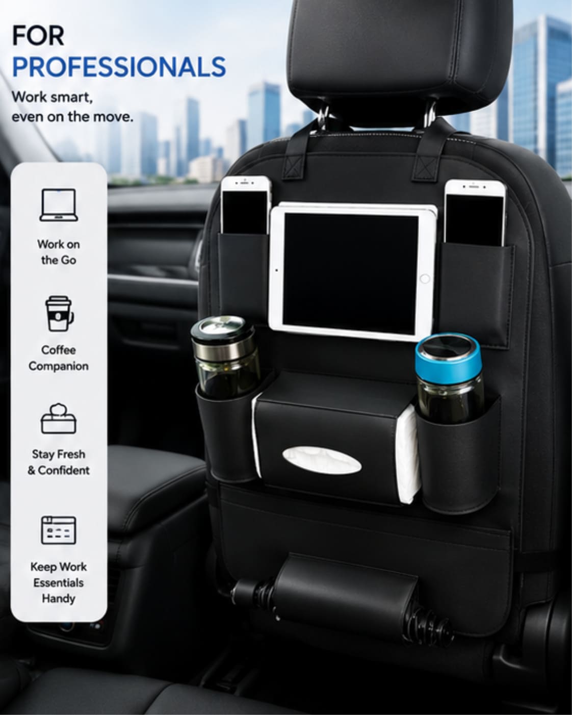 HQ Leather Car Seat Organizer – Premium Backseat Storage for Cars