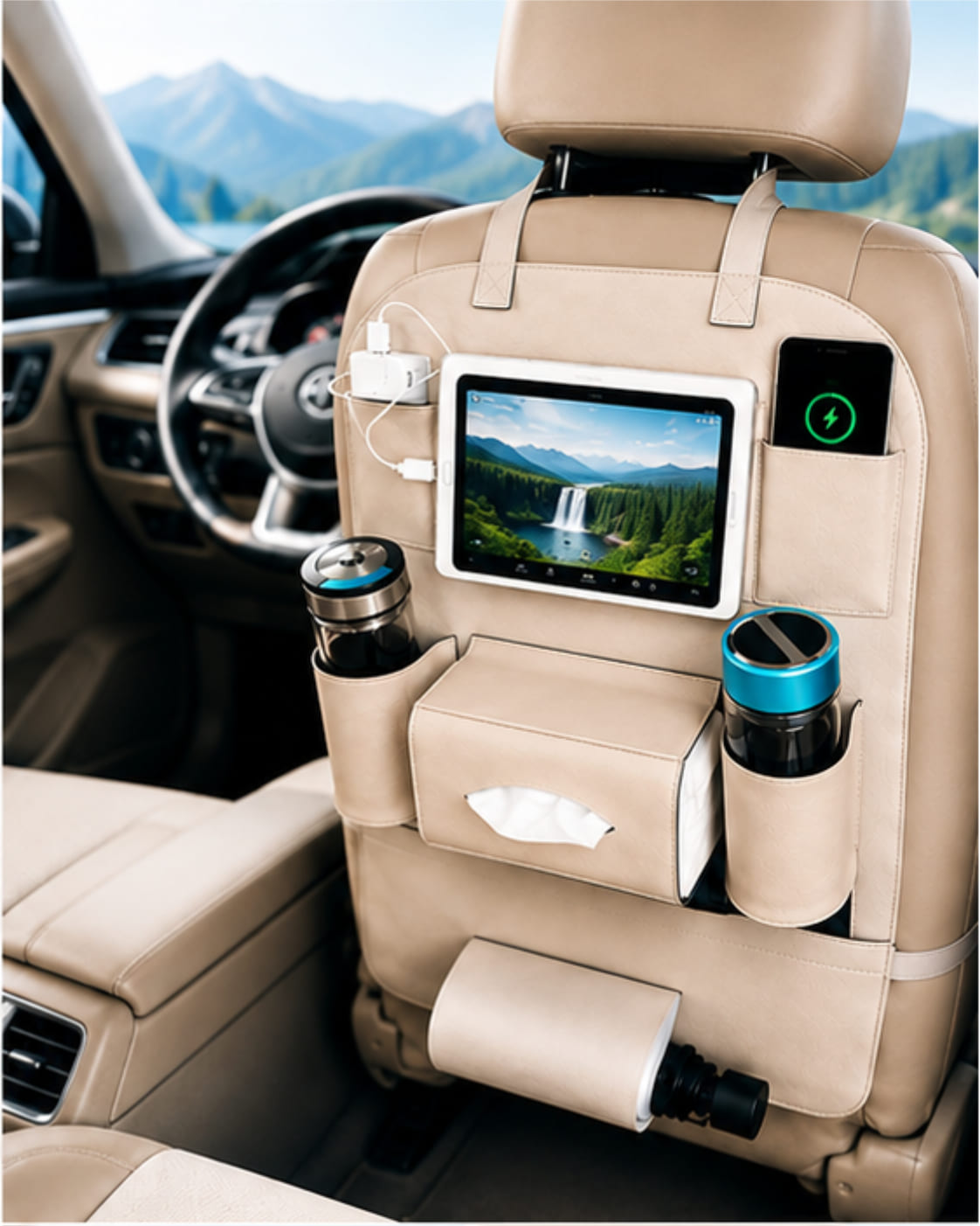 HQ Leather Car Seat Organizer – Premium Backseat Storage for Cars